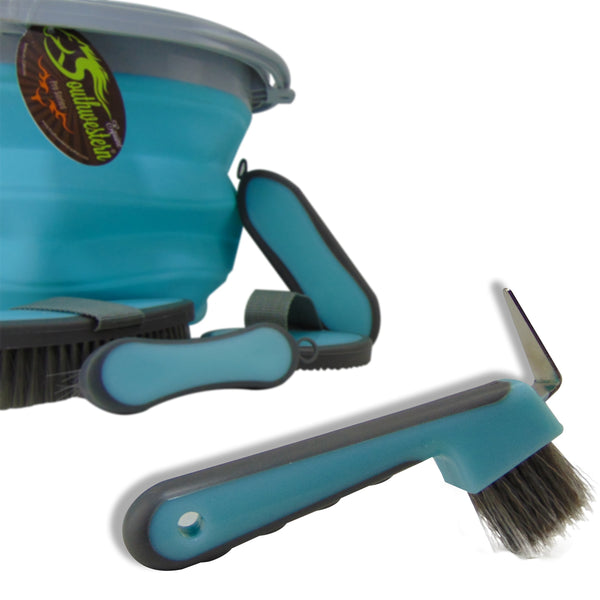 Collapsible Grooming Kit with 10 Liter Bucket and 5 Grooming Tools - Turquoise