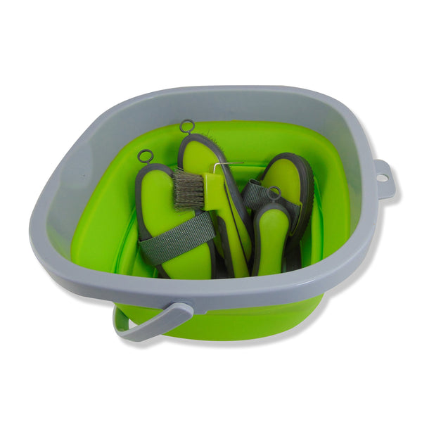 Collapsible Grooming Kit with 10 Liter Bucket and 5 Grooming Tools - Turquoise