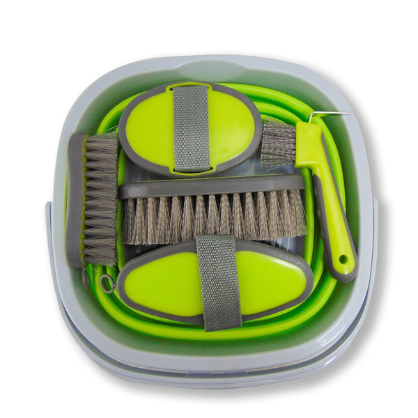 Collapsible Grooming Kit with 10 Liter Bucket and 5 Grooming Tools - Turquoise - SouthwesternEquineSWE-166007LM