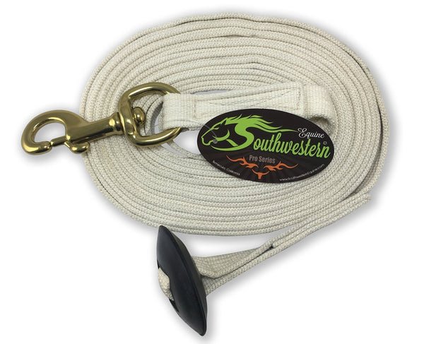 24 ' Flat Cotton Web Lunge Line with Bolt Snap & Rubber Stop - SouthwesternEquineSWE-195939WT