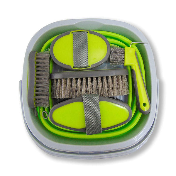 Collapsible Grooming Kit with 10 Liter Bucket and 5 Grooming Tools - Turquoise
