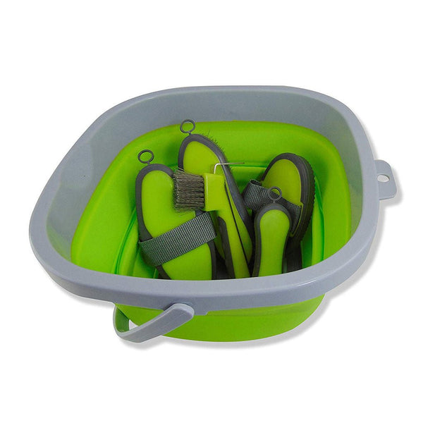 Collapsible Grooming Kit with 10 Liter Bucket and 5 Grooming Tools - Turquoise