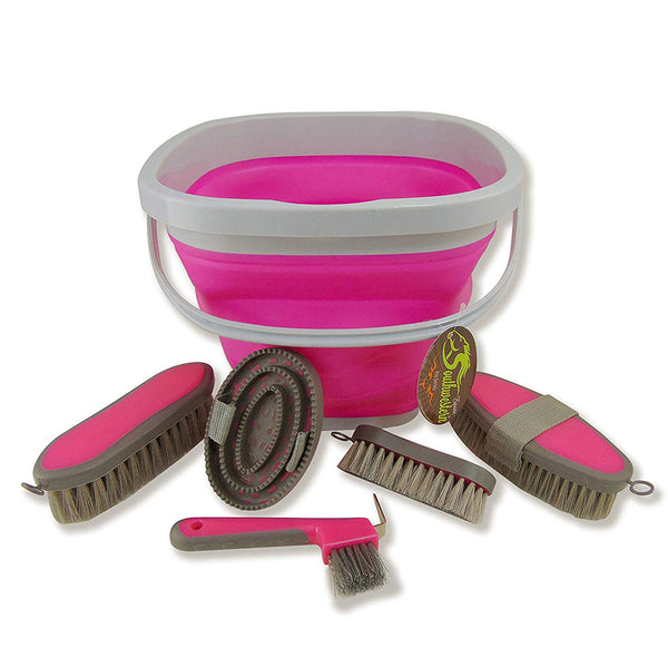 Collapsible Grooming Kit with 10 Liter Bucket and 5 Grooming Tools - Turquoise