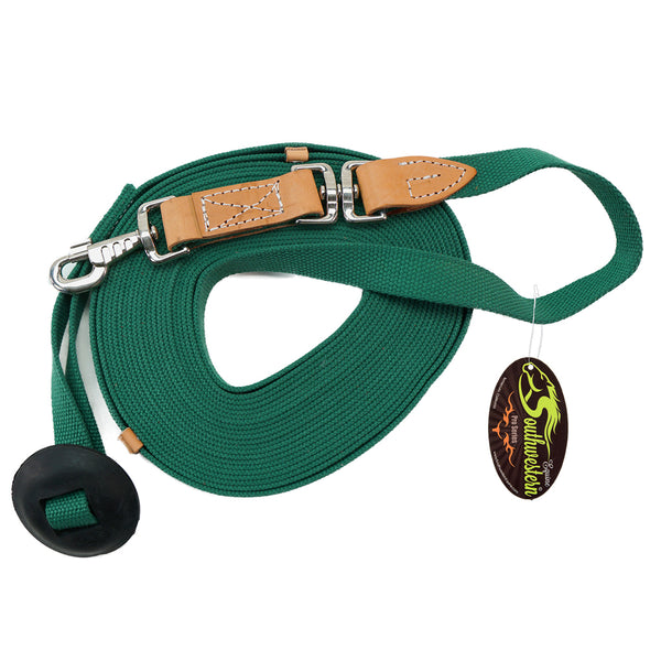 35' Flat Cotton Web Lunge Line With Swivel, Bolt Snap and Rubber Stop
