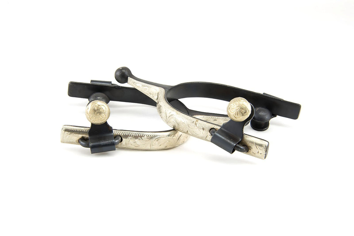 Knob End Spurs with Hand Engraved Silver Details - By Southwestern Equine - SouthwesternEquine176399