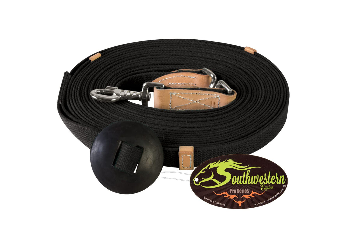 35' Flat Cotton Lunge Line with Rubber Stop - SouthwesternEquineSWE-168591BK