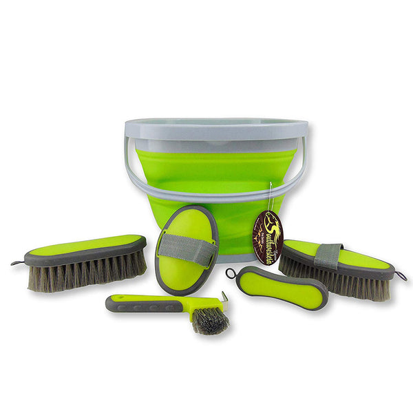 Collapsible Grooming Kit with 10 Liter Bucket and 5 Grooming Tools - Turquoise