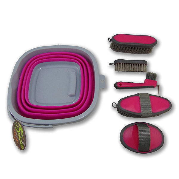 Collapsible Grooming Kit with 10 Liter Bucket and 5 Grooming Tools - Turquoise