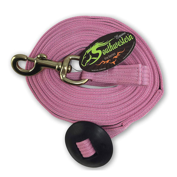 Southwestern Equine 24' Flat Cotton Web Lunge Line with Bolt Snap & Rubber Stopur hand.